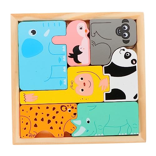 ifundom 1 Satz 3D-Tierpuzzle Kinder holzspielzeug kindergeburtstags mitgebsel Holztier-Steckpuzzle Cartoon-Tierspielzeug Rätsel Spielzeuge Farbkognitives Spielzeug Stereo-Puzzle-Spielzeug von ifundom
