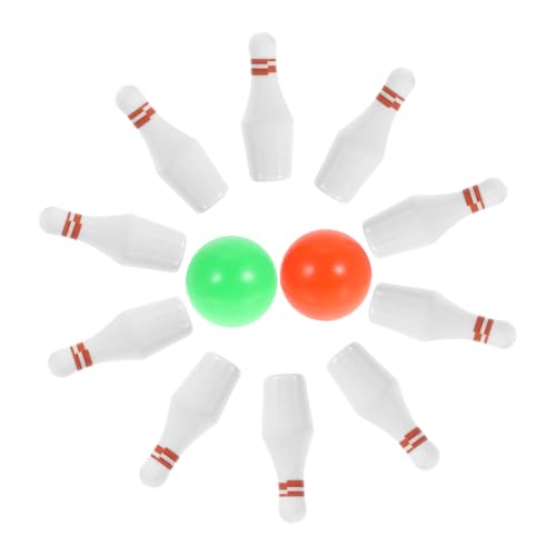 ifundom 1 Satz Bowlingkugel Miniatur-Haussport Bowling-Kuchen-Topper Party Decoration Party Dekoration Mini Bowling Stifte und Ball Puppenhaus-Bowlingkugel Plastik Weiß von ifundom