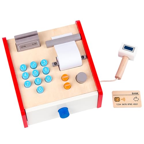 ifundom 1 Satz Geschenk für Kinder Kinderspielzeug Entwicklungsspielzeug Spielzeugkasse mit Scanner Spielzeuge Spielset aus Holz Simulation Registrierkasse Spielzeug Mixer von ifundom