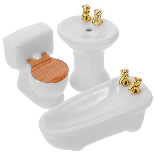 ifundom Miniatur Badezimmer Prop Decor 1 Set Puppe Toilette Badewanne Waschbecken von ifundom