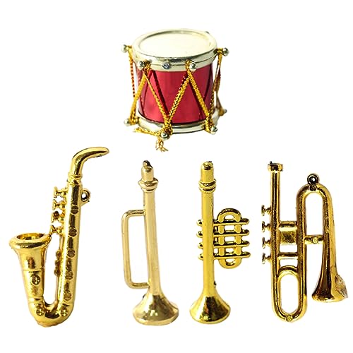 ifundom 1 Satz Mini-Saxophon Miniaturtrommel Mini-trompete Dekor Mini-Musical- -Einrichtung Mini-Horn Miniatur-mittelgebläse-Figur Puppenhaus Zubehör Mini Plastik Weihnachtsbaum Groß von ifundom