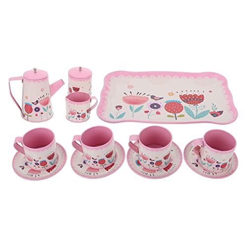 ifundom 1 Satz Nachmittagstee kinderküche Kitchen kinderparty mitgebsel Puppengeschirr Teeparty Toys for Küche Tee vorgeben Teespielzeug Eisen Rosa von ifundom