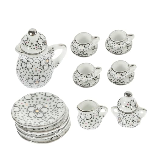 ifundom Miniatur- Teetasse Ornament Puppenhaus Porzellan-teeservice Mini-teeservice Vintage-Stil Bruchfest Schwarz von ifundom