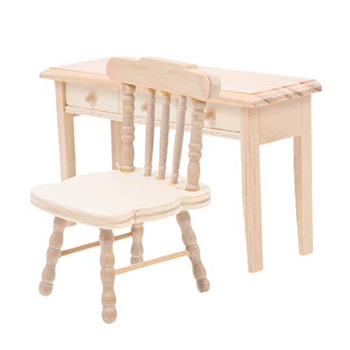 ifundom 1 Satz Puppenstubentisch Und Stühle Puppenzubehör Mini-schreibtischstuhl-Ornamente Puppenhauslieferungen Kleines Hauszubehör Puppenhausverzierungen Mini-hausverzierung Holz von ifundom