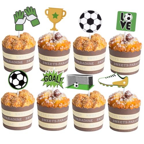 ifundom 1 Satz Tortenaufleger Für Fußball Party-cupcake- Party-kuchen-picks Tortendeko Fußball Tortendeko Fussball Fußball Tortenstecker Kuchen Picks Kuchenpicks Aus Papier 24 Stück von ifundom