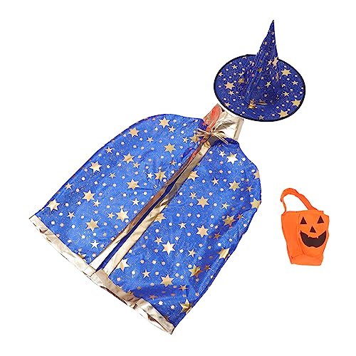 ifundom 1 Satz Umhang für Hexenumhang mit Hut Cosplay-Kostüme für Masken Horror Halloween umhang Halloween deko Zaubererumhang mit Hut Zaubererumhang mit Mützen Satin Blue von ifundom