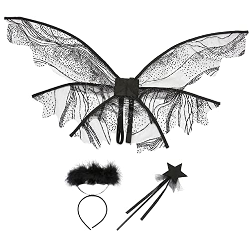 ifundom 1 Satz Zauberstäbe für feeflügeln fasnachtskostüme Feenflügel für Halloween Schmetterling kostüm flügel deko Schmetterlingsflügel für Mädchen Feenflügel für Mädchen Black von ifundom