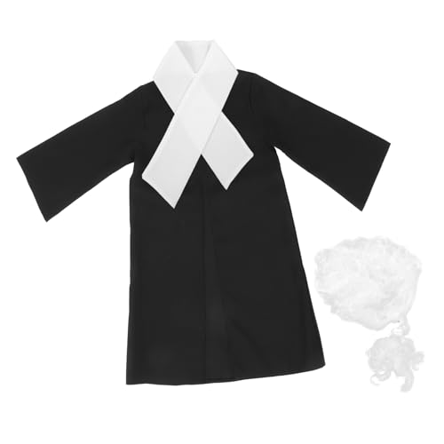 ifundom 1 Set Kinder Richter Uniform Halloween Cosplay Outfits Halloween Richter Kostüm Richter Anwalt Kostüm Kinder Richter Robe Richter Cosplay Richter Halloween Kostüm Kinder Perücke von ifundom