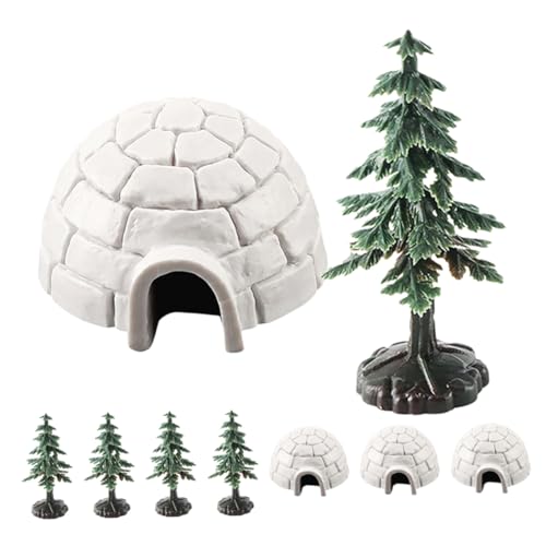 ifundom 1 Set Mini Iglu Mit Weihnachtsbaumfiguren Lebensechte Eishausmodelle Arktischer Winter Miniaturspielzeug DIY Kuchenaufsätze Puppenhaus Mikrolandschaftsdekoration von ifundom