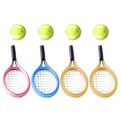 ifundom 1 Set Mini-Tennisschläger Miniatur Tennis und Ball Ornament Winziger Tennisschläger Modell Mini Haus Sport Thema Kuchen Topper Mini Haus Tennis Kleinkind Kleines Kunststoff von ifundom