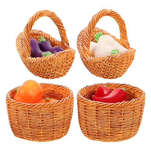 ifundom 1 Set Miniatur-Gemüsekorb für Puppenhaus – winzige Kürbis-Auberginen-Rettiche und Paprika in Korbfiguren, Puppenhaus-Küchenzubehör, Mini-Lebensmittel-Küchenrequisiten von ifundom