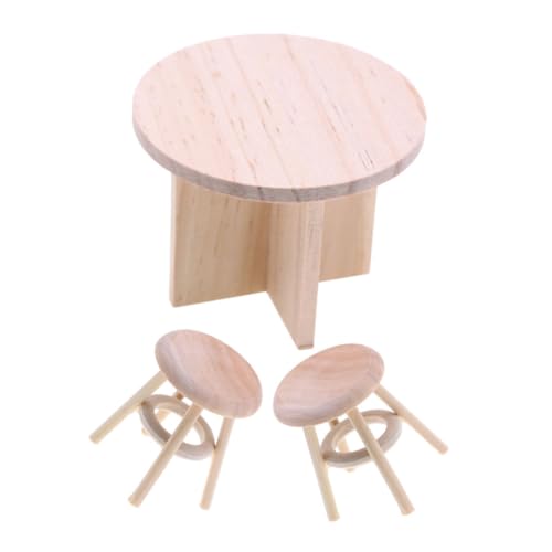 ifundom 1 Set Miniatur Puppenhausmöbel Set Unvollendeter Runder Tisch Und Stühle Realistisches Esszimmerzubehör Aus Holz Für Die Dekoration Von Küche Und Esszimmer von ifundom