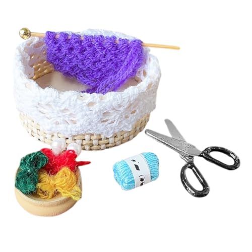ifundom 1 Set Miniatur-nähkorb: Puppenhaus-strickset Mit Garnzubehör Für Heimwerkerarbeiten Und Vintage-Dekoration, Mini-möbel Für Puppenhaus-Dekoration von ifundom