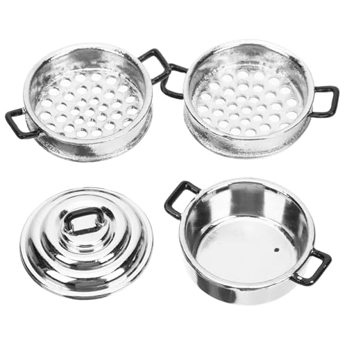 ifundom 1 Set Puppenhaus Dampfgarer Kinderspielzeug Puppenhaus Zubehör Wok Mini Kinderspielküche Kochgeschirr Spielset Rollenspiel Simulation Kochutensilien Legierung von ifundom