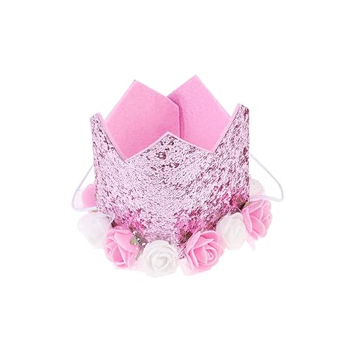 ifundom 1 Stück Geburtstagshut Krone mit Blumen und Pailletten Festliche Partydekoration Rosa für Mädchen und Jungen von ifundom