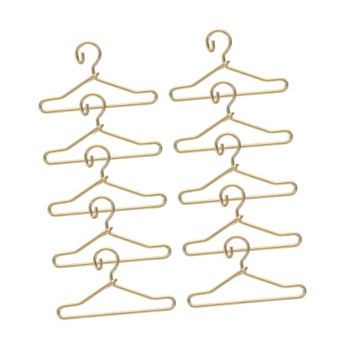 ifundom 10 Stück Teiliges Mini Puppenkleiderbügel aus Goldfarbene Miniatur Kleiderbügel für Puppenhaus Stabile und Praktische Aufbewahrung für Puppenbekleidung von ifundom