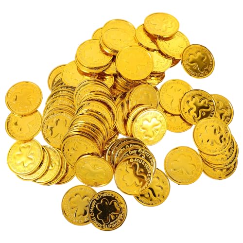 ifundom 100 Stück Goldene St. Patricks Glücksmünze Kleeblatt-Münzen Aus Kunststoff 3-Blatt-Münzen Für St. Patricks Day Partydekoration von ifundom