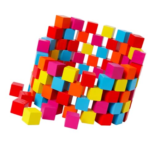 ifundom 100St Würfelblöcke holzspielzeug bausteine Kreatives Pädagogisches Colour Cube farbwürfel Holzbausteine Lernhilfe aus Holzwürfel hölzern Colorful von ifundom