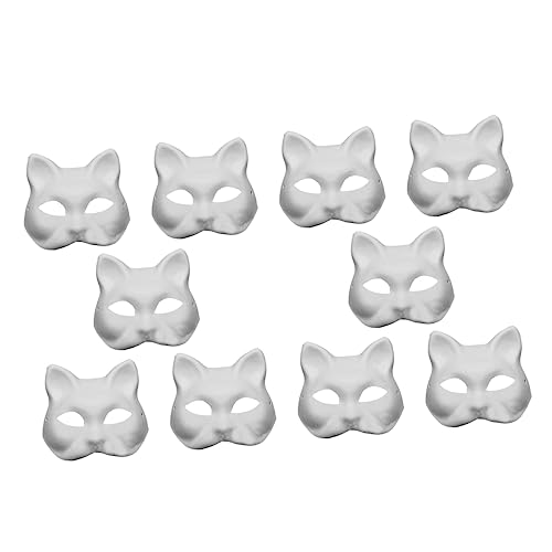 ifundom 10St Zellstoff-Blank-Maske DIY-Maske Cosplay-Maske katze gesichtsmaske Maskenbasis Maskierung halloween masken halloweenmaske unbemalte maske selber machen Bemalbare Tiermaske Weiß von ifundom