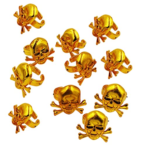 ifundom 12 Stück Teiliges Goldene Piratenringe mit Totenschädel Verstellbar für Erwachsene als Halloween Kostüm Accessoire und Piratenparty Mitgebsel von ifundom