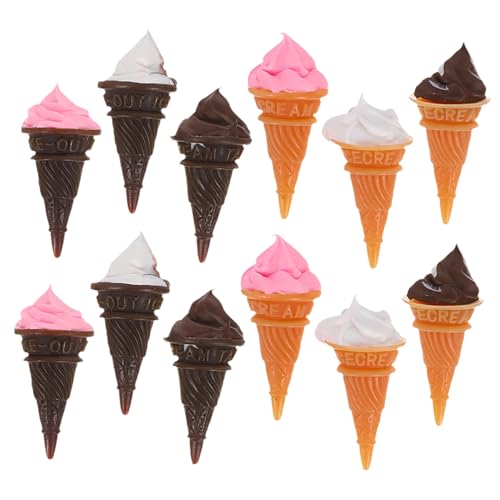 ifundom 12 Stück Teiliges Miniatur Resin Eiscreme Deko mit Designs Realistische Mini Eistüten für Puppenhaus Küche Langlebige Kleine Harz Dessertfiguren für Miniatur Ladenszenen von ifundom