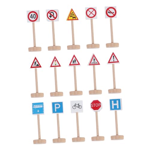 ifundom 15 Teiliges Holzspielzeug Set Mit Verkehrsschildern Lernspielzeug Für Zur des Verkehrs Und Straßensicherheitswissens Bunte Modellspielzeuge Für Kreatives von ifundom