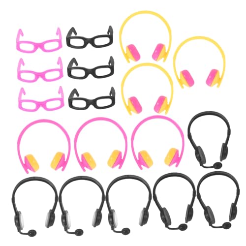 ifundom 18 Stück Mini-simulationskopfhörer Miniatur Mädchen Puppe Zubehör Kleid Auffällige Gläserdekore Spielbrille Vortäuschen Dekorativer Mini-kopfhörer Mini-Headset-Ornament Plastik von ifundom