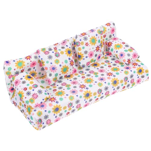 ifundom 1Satz Miniatur Sofa Modell mit Kissen Handgefertigte Puppenhausmöbel für Bezaubernde Miniatur Landschaften Vintage Design Langlebig und Komfortabel von ifundom