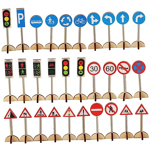ifundom 1Satz Verkehrszeichen Spielzeugset für Teiliges Holzspielzeug zur Frühen Bildung Realistische Straßenschildmodelle zur des Sicherheitsbewusstseins im Straßenverkehr von ifundom