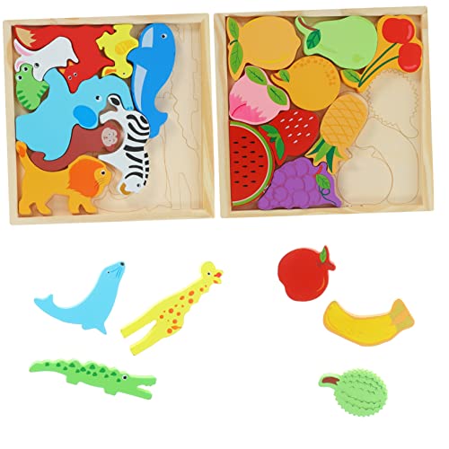 ifundom 2 Kisten Puzzle für Kinder fokussiert Kinder Puzzle Toys for Holzpuzzle im Cartoon-Design knobeleien für Kinder Skill Set dreidimensional Spielzeug Blöcke Kleinkind hölzern von ifundom