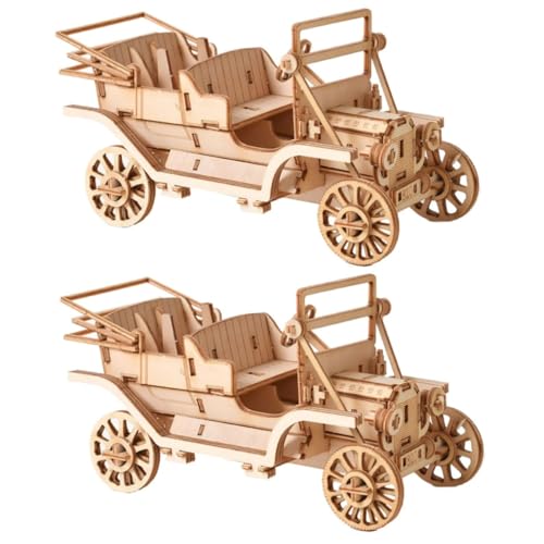 ifundom 2 Sätze 3D-Puzzles Für Kinder 3D-Puzzle Für Jugendliche Modellautos 3D-Zug-Puzzle 3D-holzpuzzle Für Erwachsene Modelleisenbahn Holz Eltern-Kind Klassische Autos Bambus Spielzeug von ifundom