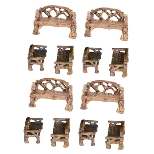 ifundom 2 Sätze Mini-Stuhl entzückende Möbelverzierung Gartendekor Miniatur Figuren Wohnkultur stühle Heimdekoration Mini -Bank Mini-Gartenmöbel Stuhlmodell Harz Brown von ifundom