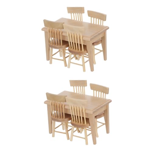 2 Sätze Mini-Tisch und Stühle Hausgeräte Miniatur-Holzmöbel Modelle Puppenhaus aus Holz Mini-Möbelmodell Mini-Tisch-Stuhl-Modell Haushalt Spielzeugzimmer Holztisch und Stühle Eiche von ifundom