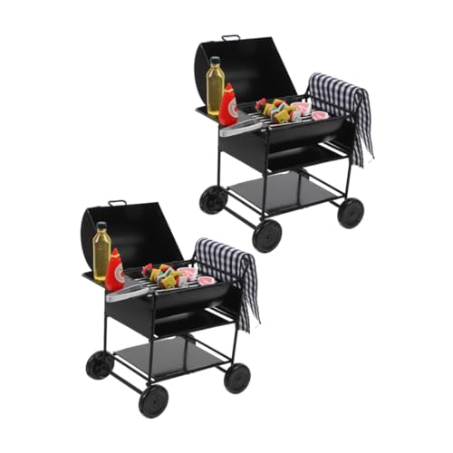 ifundom 2 Sätze Miniatur BBQ Grill Modell aus Metall Schwarzer Puppenhaus Grill mit Realistischen Details Kompaktes Tragbares Outdoor Kochspielzeug für Puppenhaus Dekoration und von ifundom