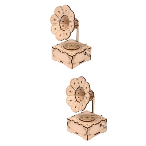 ifundom 2 Sätze Spieluhr selber Bauen Plattenspieler-Figur Puzzle-Holz-Bastelset Kinder bastelset basteln für Kinder Kinderspielzeug DIY-Musik-Toolkit Holzhandwerk von ifundom