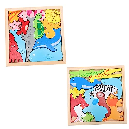 2 Sätze Tierisches Dreidimensionales Puzzle Lernspielzeug Für Kinder Stapelblöcke Für Tiere Spielzeuge Tier-Matching-Spiel Cartoon-Puzzle 3D-Puzzles Baby Hölzern Brett Greifen Holz von ifundom
