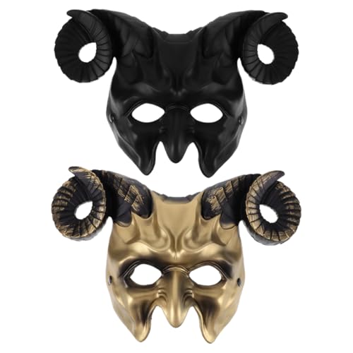 ifundom 2 Stück Gothic Tierkopf Maske mit Hörnern Anpassbare Halloween Kostüm Maske für Männer und Frauen für Cosplay Maskerade und Themenpartys Leicht und Tragbar von ifundom