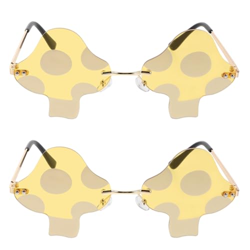 ifundom 2 Stück Kreative Sonnenbrille Cosplay-Sonnenbrille Cartoon -Sonnenbrille Lustige Sonnenbrille Unregelmäßige Sonnenbrille Pilzgläser begeisterte Sonnenbrille Rave-Brille Metall Gelb von ifundom