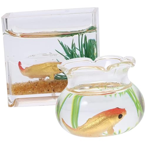 ifundom 2 Stück Miniatur Fischglas aus und Kunststoff Dekorative Miniatur Fischbecken für Puppenhaus Schreibtisch Dekoration Mini Szene Requisite für Zuhause und Büro Zufällige Farbe von ifundom