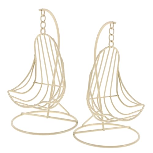 ifundom 2 Stück Miniatur Hängesessel aus Metall Mini Schaukelstuhl für Puppenhaus Dekorativer Mini Hängesessel in Cremeweiß Geeignet für Puppenmöbel Desktop-Ornament und DIY Bastelprojekte von ifundom