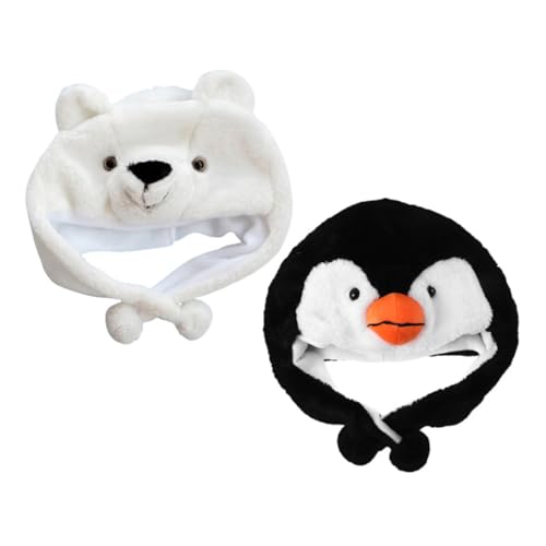 ifundom 2 Stück Mützen Cartoon Tiermütze Pinguin Eisbär Weiche Beanies Elastisch Komfortabel Für Halloween Kostüm Party Alltag von ifundom