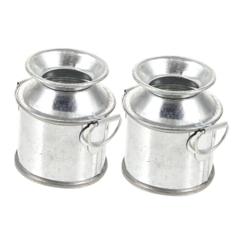 ifundom 2 Stück Puppenhaus Blecheimer Klein Miniaturen Mini-Eimer Aus Weißblech Puppenhauszubehör Milchkännchen Winzig Krug Wohnkultur Mini-hausmodelle Miniaturornament Silver Metall von ifundom