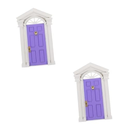 ifundom Miniaturtür 2st Puppenhaus-Mini-tür Puppenstuben Maßstab 1 12 Mini- Minitür Mini-Haus Mini-hausbedarf Mini Haustür Simulation Tür Violett Zubehör Miniatur Hölzern von ifundom