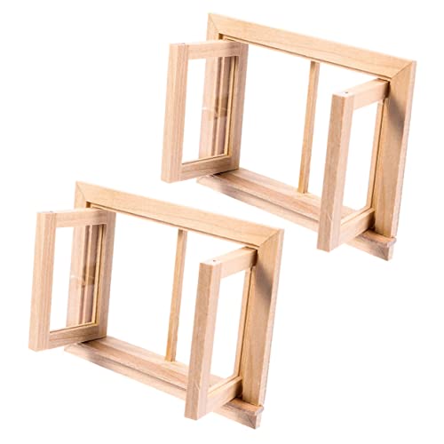 ifundom 2 Stück Puppenhausfenster Leeres Fenster Kleinkindspielzeug DIY-fenstermodell Mini-fenstermodell Zubehör Für Puppenhäuser Vorgeben Kleines Kinderspielzeug Holz von ifundom