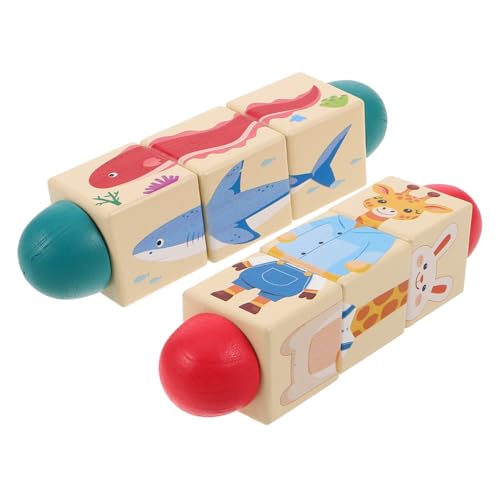 ifundom 2 Stück Teiliges Montessori Drehtier-Puzzle aus Holz Handliches mit Glatter Oberfläche Fördert Feinmotorik und Tiererkennung Sicheres Lernspielzeug für Kleinkinder von ifundom