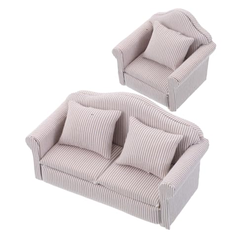 ifundom 2 Stück Teiliges Puppenhaus Sofa mit Weicher Farbechter Polsterung Miniatur Wohnzimmermöbel aus Holzrahmen Rosa Mini Couch und Sessel für Realistische Puppenstuben Dekoration von ifundom