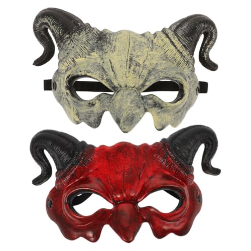 ifundom 2 Stück Teufelsmaske Halbmaske Mit Hörnern Für Festivalparty Cosplay Halloween Requisite Maskerade Zubehör von ifundom
