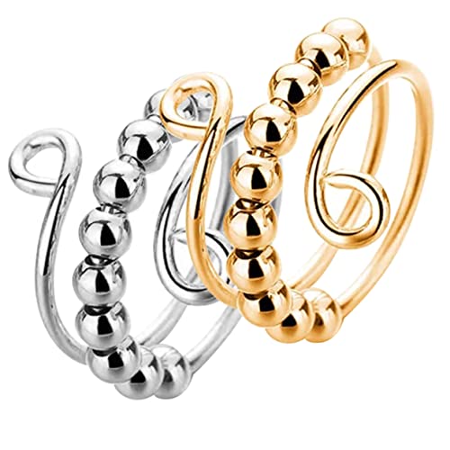ifundom 2 Stücke Stressabbauring stressrings stressringe handyringe halstücher antistressring zappelnde Hand Sorgenperlen zappelnde Frauen Kleiner Zappelring Kleiner Fingerring Metall von ifundom