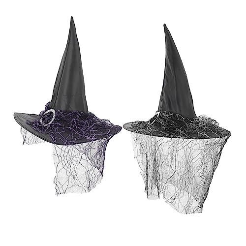ifundom 2 Stücke Zaubererhut halloween kopfschmuck halloween kopfbedeckung Halloween Hexenhut Hexenkostümhut Schwarze Kappe Hexenhüte für Frauen Halloween -Hüte Zaubererkappen Gittergewebe von ifundom