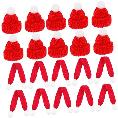 ifundom 20 Stück Mini-Mütze weihnachtsbaumdeko weihnachtsbäume geschmückt Weihnachtsdekoration für den Schreibtisch Miniatur Minitasse für Puppen Mini-Weihnachtsschal Mini-Schal Strickgarn von ifundom